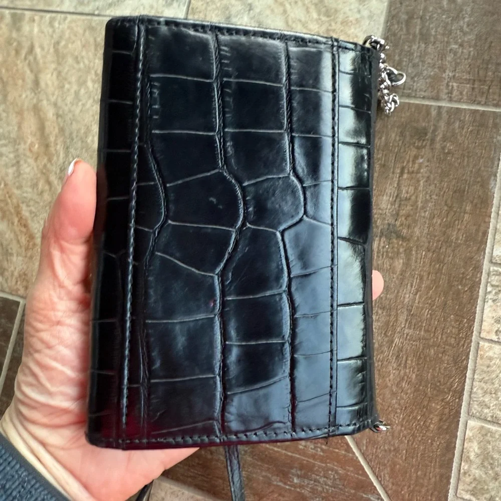 Brighton Mingle Tech Black Croc-Embossed Crossbody Wallet Bag